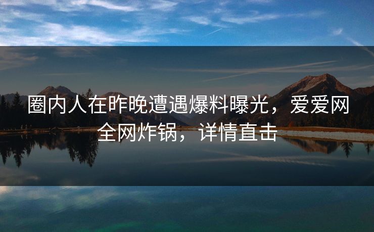 圈内人在昨晚遭遇爆料曝光，爱爱网全网炸锅，详情直击