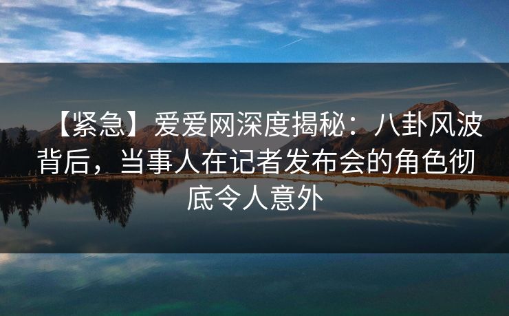 【紧急】爱爱网深度揭秘：八卦风波背后，当事人在记者发布会的角色彻底令人意外